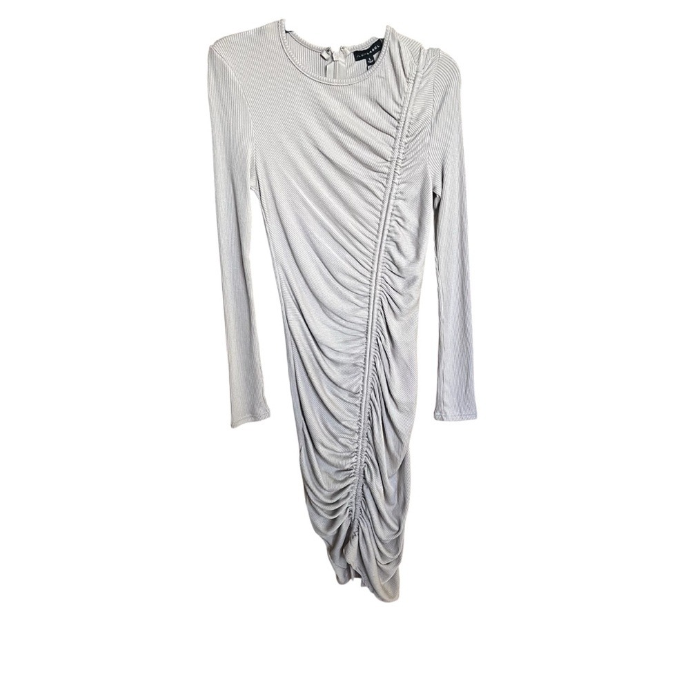 JLUXLABEL NWT Women’s Size L Beige MIDI Ruched Stretch Draped Long Sleeve Dress